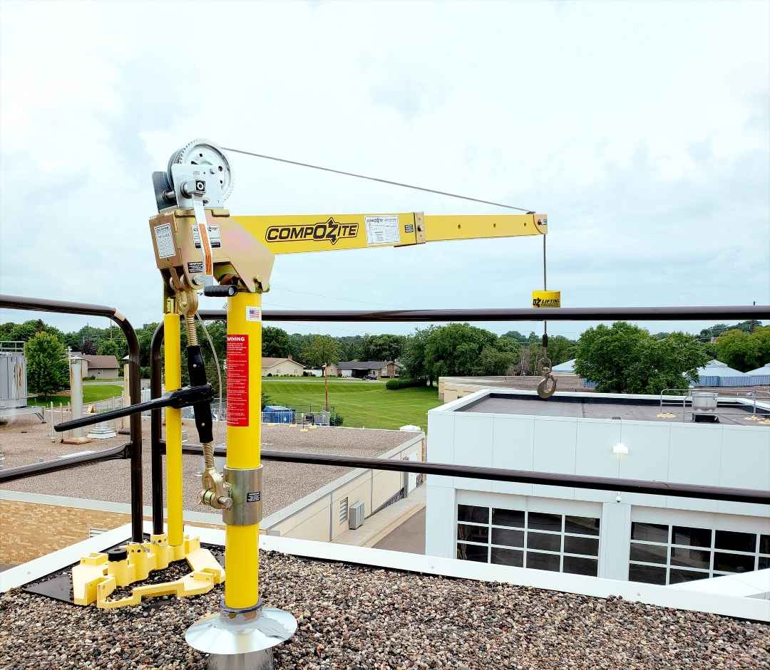 OZ Lifting Davit Crane System Supports HVACR Rooftop Lifts